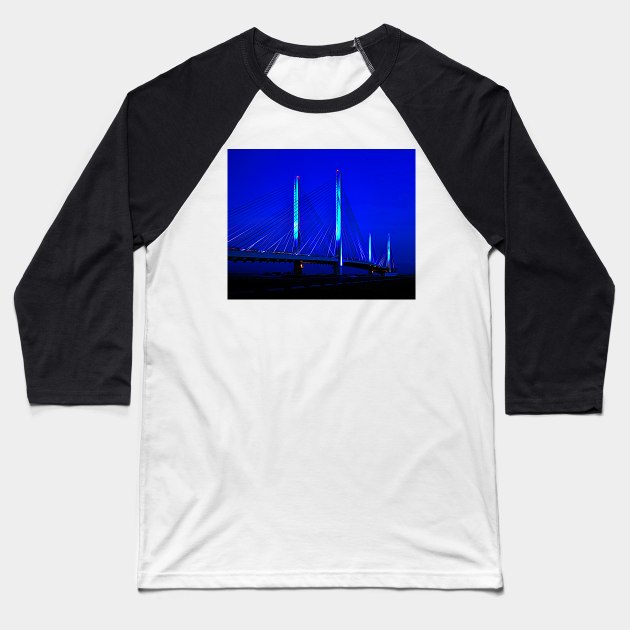 Blue Indian River Bridge at Night Expressionism Baseball T-Shirt by Swartwout